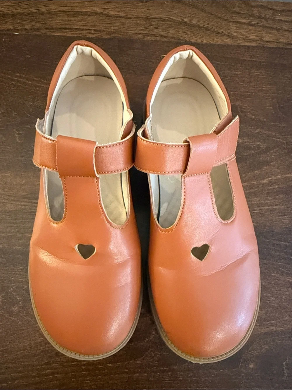 The Children's Place Girls' Heart Cut T-Strap Dress Shoes in Tan/Orange